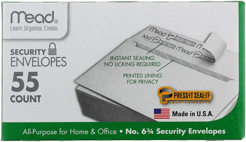 Mead Press-It Seal-It #6 3/4 Security Envelopes White - 55 ct
