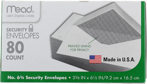 Mead #6 3/4 Security Envelopes White #6 3/4 - 80 ct