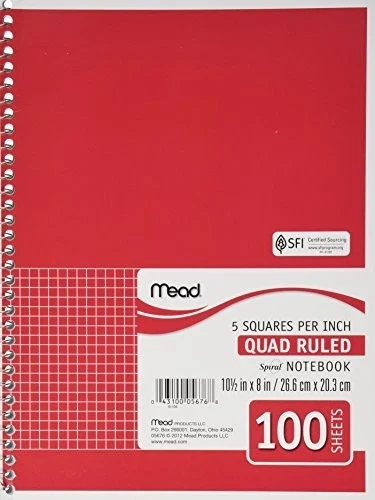 Mead Spiral Quad Ruled Notebook - 100 Sheets