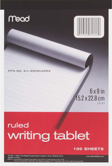 Mead Ruled Writing Tablet, 6 x 9 - 100 Sheets