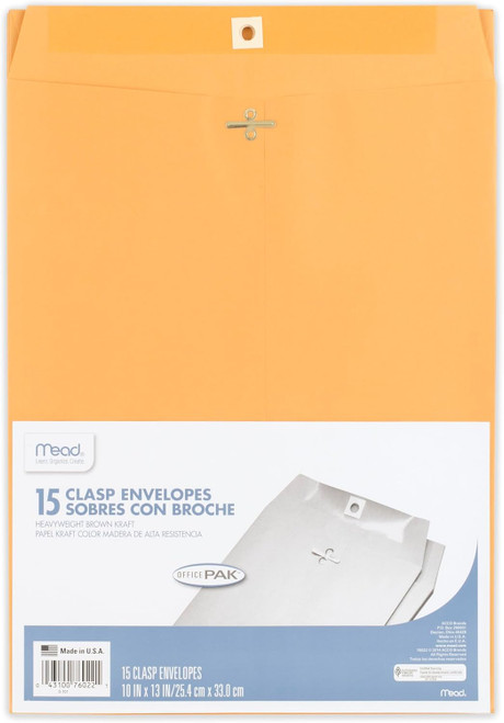 Mead Clasp Envelopes, 10 x 13 Brown Kraft - 3 Ct