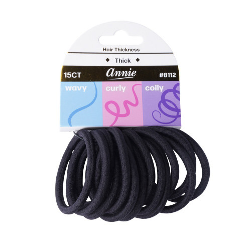 Annie #8112 Elastic Ponytail Holders Black 15-Ct