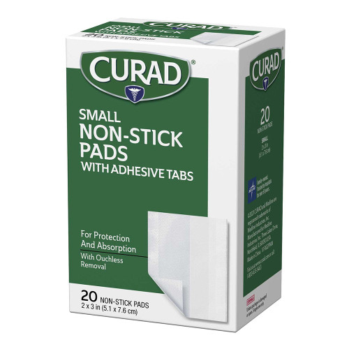 Curad Small Non-Stick Pads With Adhesive Tabs, 20 Count