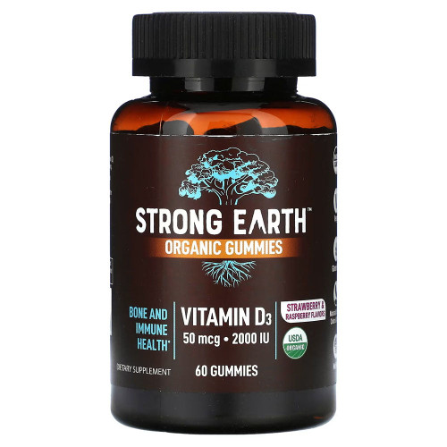 Yumv'S Strong Earth Organic Gummies, Vitamin D3, Strawberry Raspberry, 2,000 Iu, 60 Gummies