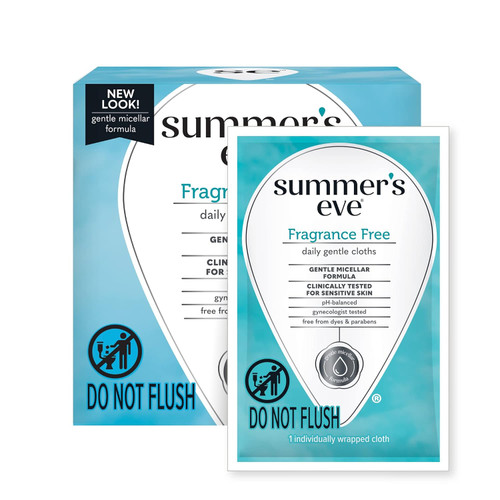 Summer'S Eve Fragrance Free Gentle Daily Feminine Wipes, Removes Odor, Ph Balanced, 16 Count