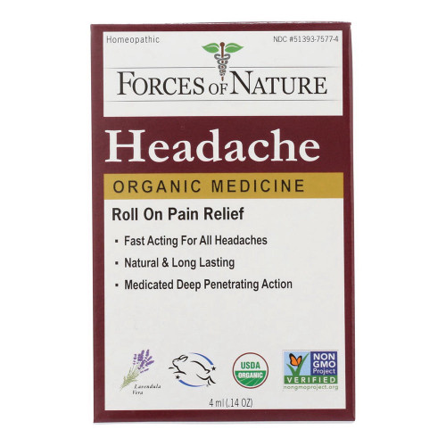 Forces Of Nature, Organic Headache Roll On Pain Relief, 1 Each, 4 Ml