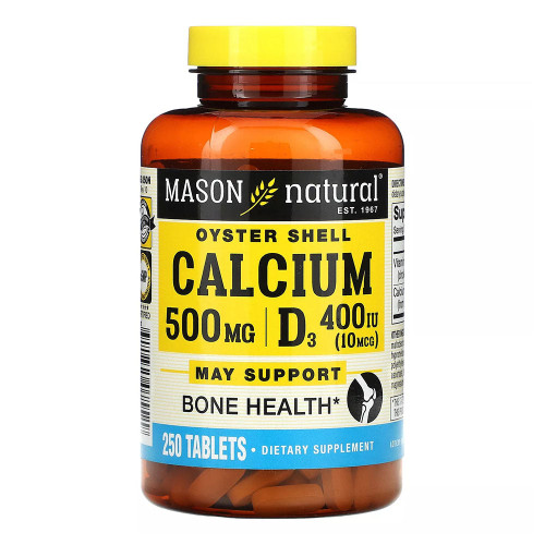 Mason Natural Calcium 500 Mg (Oyster Shell) With Vitamin D3 - Strengthens Muscle Function, Supports Healthy Bones And Overall Health, 250 Tablets