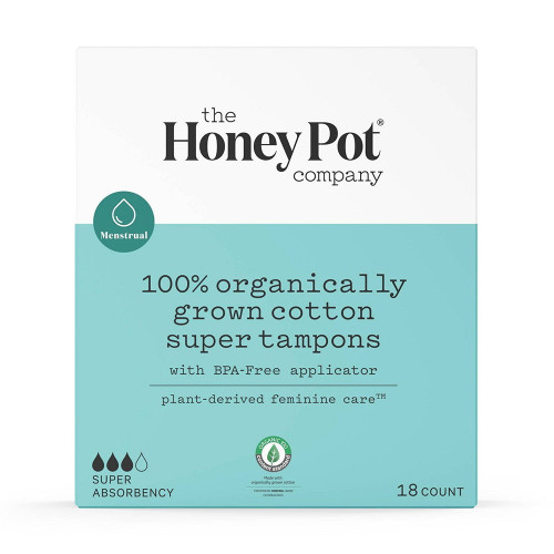 The Honey Pot Company, 100% Organic Super Tampons Unscented Organic Cotton With Bio-Plastic Applicat