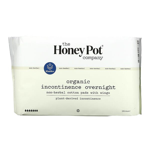 The Honey Pot Company, Organic Incontinence Overnight Non-Herbal Pad With Wings, 1 Each, 16 Ct