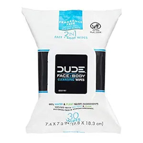 Dude Products, Fragrance Free Cleanse & Moisturize With Refreshing Sea Salt & Soothing Aloe Face Wip