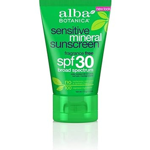 Alba Botanica Sensitive Mineral Sunscreen Fragrance Free, Spf 30 4 Oz