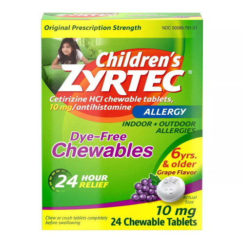 Zyrtec Children'S Dye-Free Chewables For 24 Hour Allergy Relief, 24 Ct