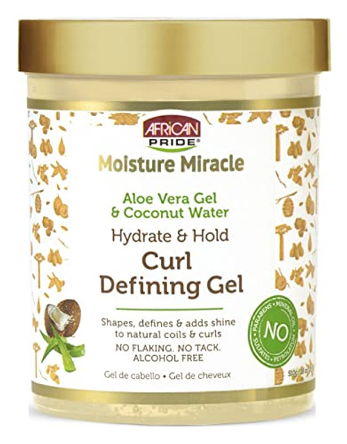 African Pride Moisture Miracle Hydrate & Hold Curl Defining Hair Gel, For Natural Coils & Curls, Hydrates & Controls Frizz, 18 Oz