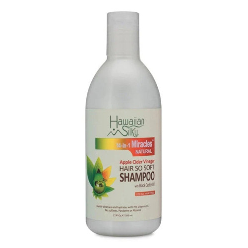 Hawaiian Silky Apple Cider Vinegar Daily Shampoo Sulfate-Free, 12 Fl Oz - Black Castor Oil Enriched Extract - Treat Dry And Damaged Scalp   For Men, Women & Kids 14-In-1 Miracles