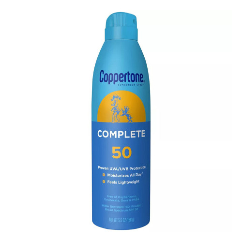 Coppertone Complete Spf 50 Sunscreen Spray, Lightweight, Moisturizing Sunscreen, Water Resistant Spray Sunscreen Spf 50, 5.5 Oz Spray