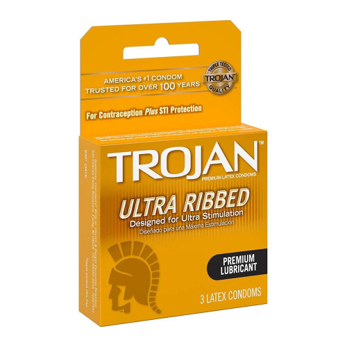 Trojan Ribbed Size 3S Trojan Ultra-Ribbed Lubricated Latex Condoms 3Ct