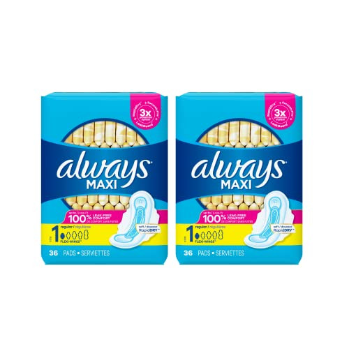 Always Maxi Daytime Pads With Wings, Size 1, Regular, Unscented, 36 Ct