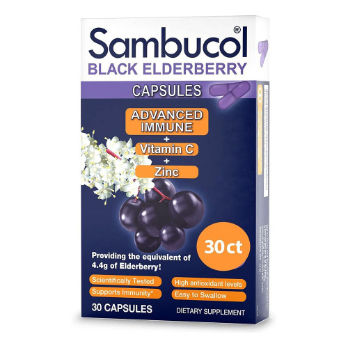 Sambucol Black Elderberry Capsules - Advanced Immune, Vitamin C And Zinc, Elderberry Capsules, 30Ct