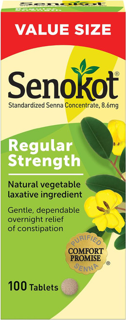 Senokot Regular Strength Tablets Natural Vegetable Laxative Ingredient, 100 Count