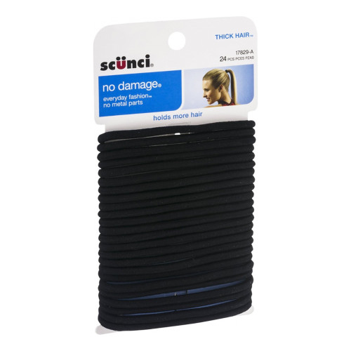 Scunci Effortless Beauty No-Damage Black Elastics, Thick Hair 24 Ea