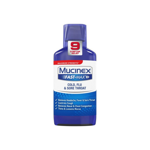 Mucinex Fast-Max Adult Cold, Flu And Sore Throat Liquid, 6 Oz