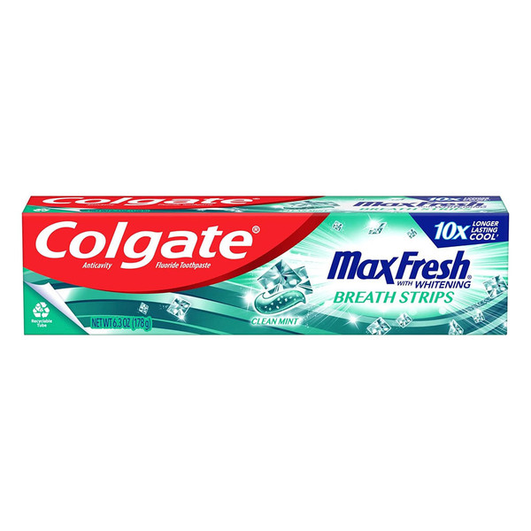 Colgate Max Fresh With Whitening Toothpaste With Mini Breath Strips, 6.3 Oz Tube
