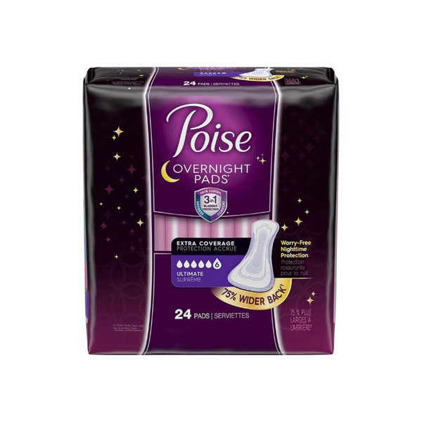 Poise Incontinence Overnight Pads, 24 Ea