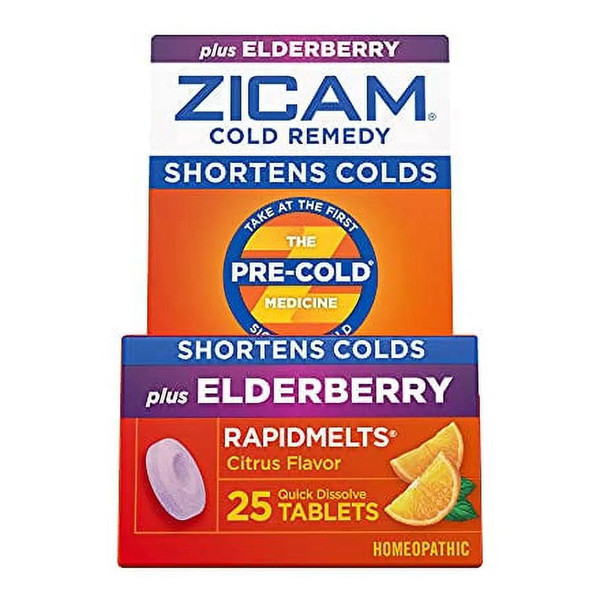 Zicam Cold Remedy Zinc Rapidmelts, Elderberry Citrus Flavor, Homeopathic, Cold Shortening Medicine, Shortens Cold Duration, 25 Count