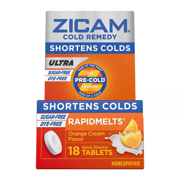 Zicam Ultra Cold Remedy Zinc Rapidmelts, Orange Cream Flavor, Homeopathic, Cold Shortening Medicine,18 Count