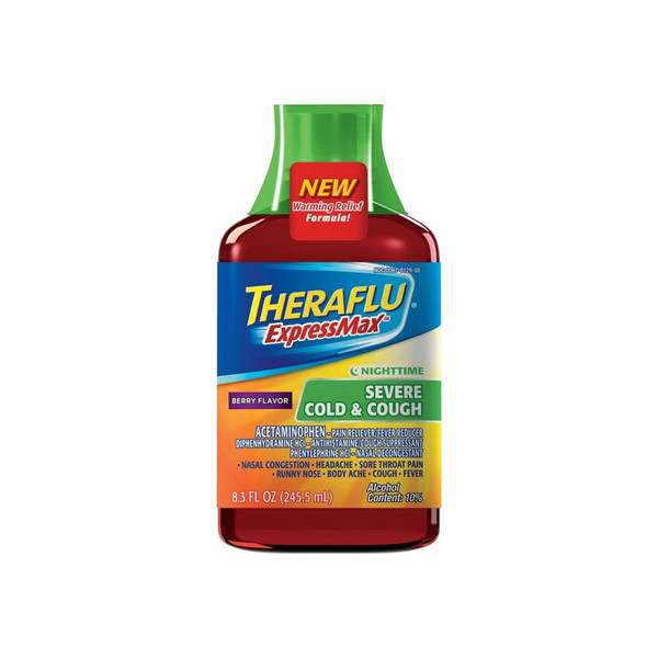 Theraflu Expressmax Nighttime Severe Cold & Cough Syrup, Berry Flavor 8.30 Oz
