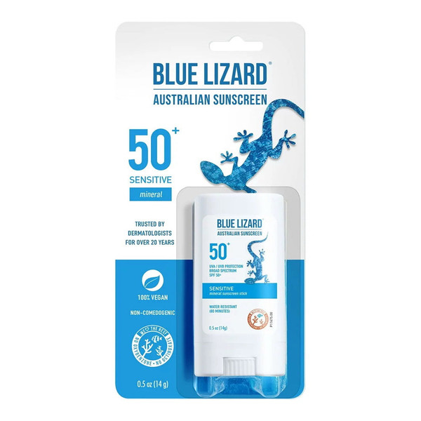 Blue Lizard Sensitive Mineral Sunscreen Stick With Zinc Oxide, Spf 50+, Water Resistant, Uva Uvb Protection Easy To Apply, Fragrance Free, 0.5 Oz