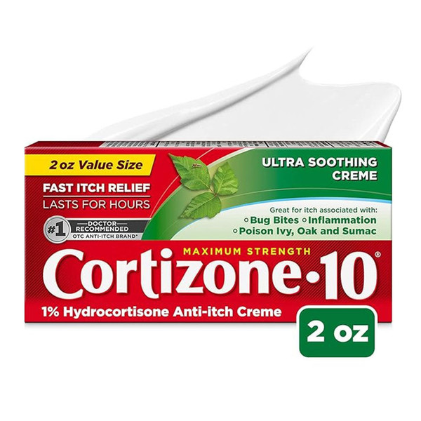 Cortizone 10 Maximum Strength Ultra Soothing Anti-Itch Cream, 1% Hydrocortisone Creme, 2 Oz.