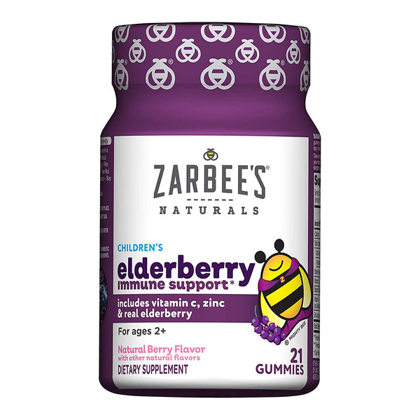 Zarbee'S Naturals Children'S Elderberry Immune Support Gummies With Vitamin C, Zinc, Natural Berry Flavor - 21 Count