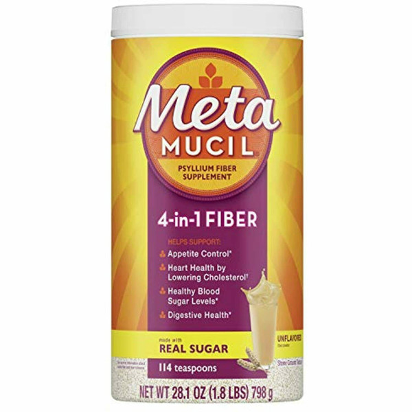 Metamucil Natural Psyllium Husk 4-In-1 Fiber Supplement With Real Sugar Unflavored Powder - 28.1 Oz