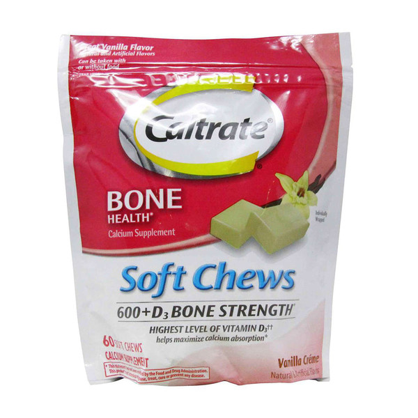 Caltrate Soft Chews 600 Plus D3 Calcium Vitamin D Supplement, Vanilla Creme - 60 Count