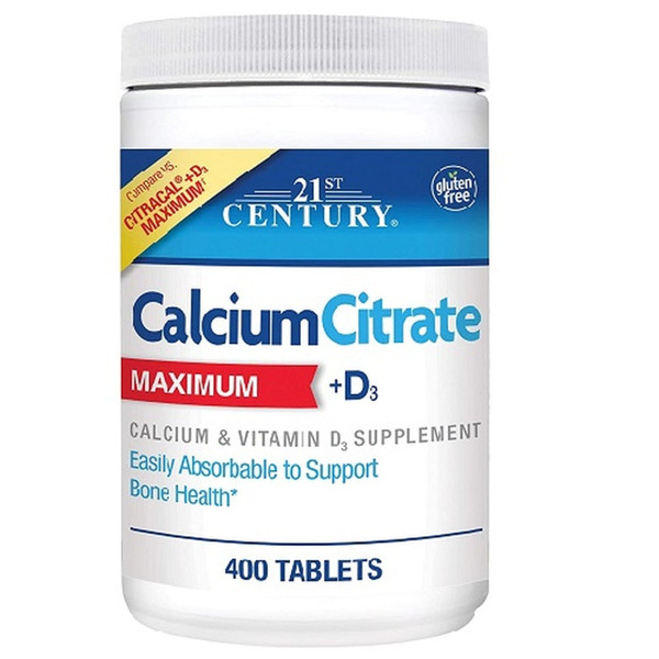 21St Century Calcium Citrate Maximum Plus D3 Tablets, 400 Ea