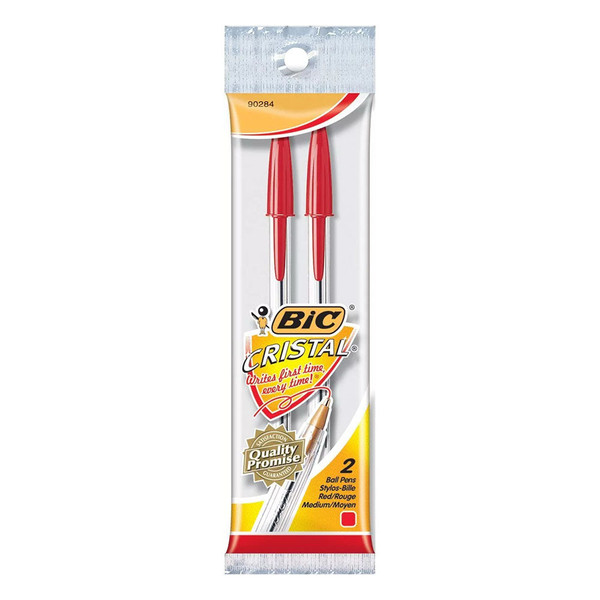 Bic Ball Pens Cristal Xtra Smooth, Red Ink 2 Ea