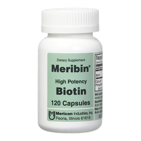 Meribin High Potency Biotin 5Mg Supplement Capsules 120 Ea