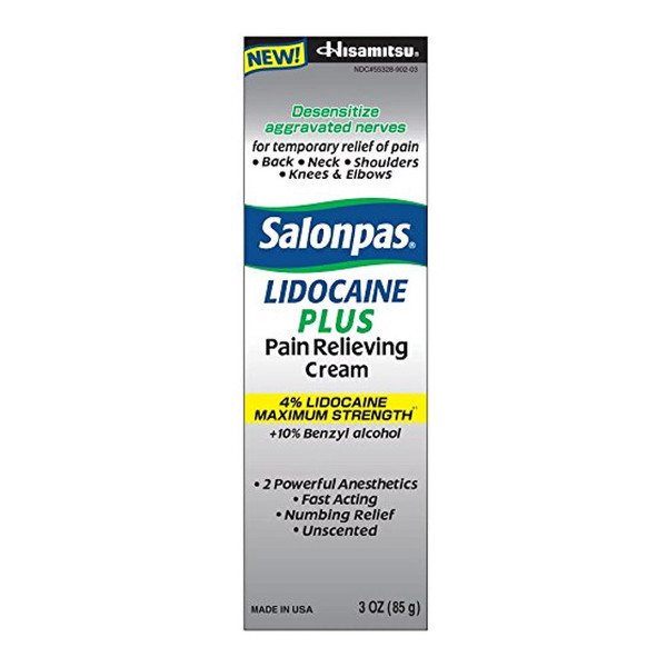 Salonpas Lidocaine Plus Pain Relieving Cream - 3 Ounce Tube