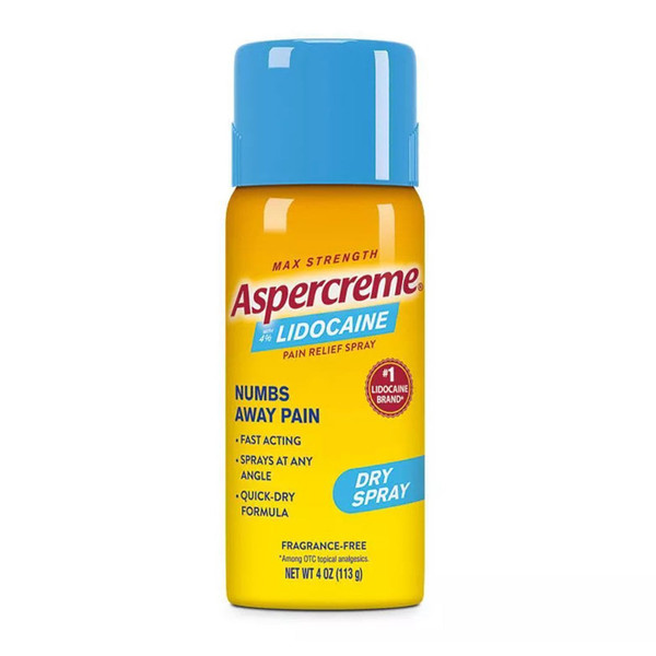 Aspercreme Odor Free Max Strength Lidocaine Pain Relief Dry Spray, 4 Ounces