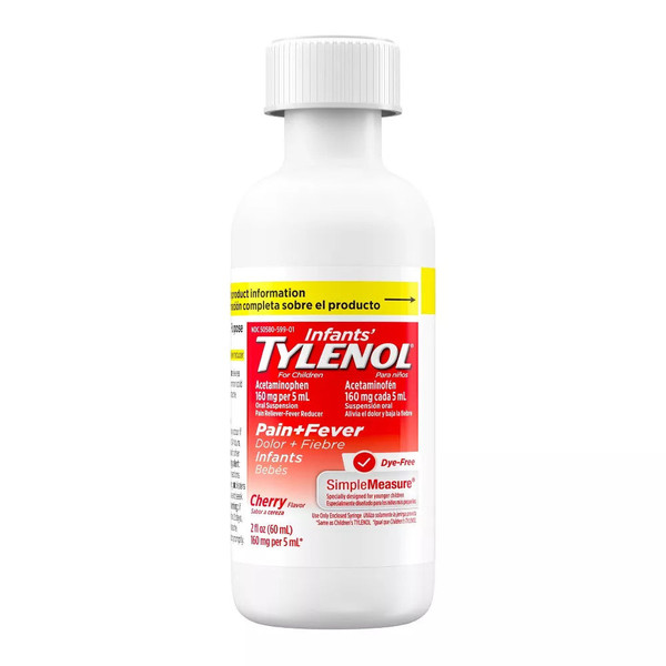 Infants' Tylenol Liquid Medicine With Acetaminophen, Pain Plus Fever Relief, Dye-Free Cherry, 2 Fl Oz