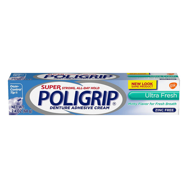 Super Poligrip Denture Adhesive Cream Ultra Fresh Minty Flavor - 2.40 Oz