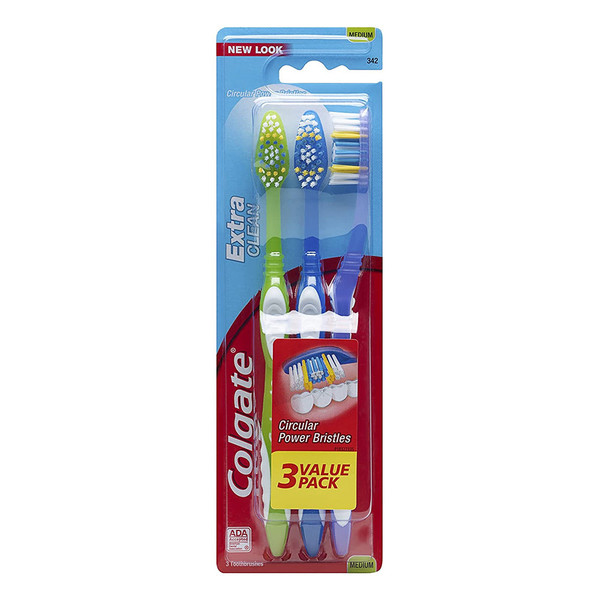 Colgate Extra Clean Full Head Toothbrush, Medium - 3 Count