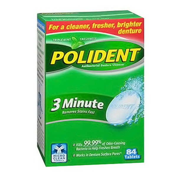 Polident 3 Minute Antibacterial Denture Cleanser Tablets, Triple Mint Fresh, 40 Ea