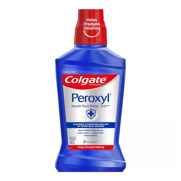 Colgate Peroxyl Antiseptic Mouthwash And Mouth Sore Rinse, 1.5% Hydrogen Peroxide, Mild Mint - 500Ml, 16.9 Fluid Ounces