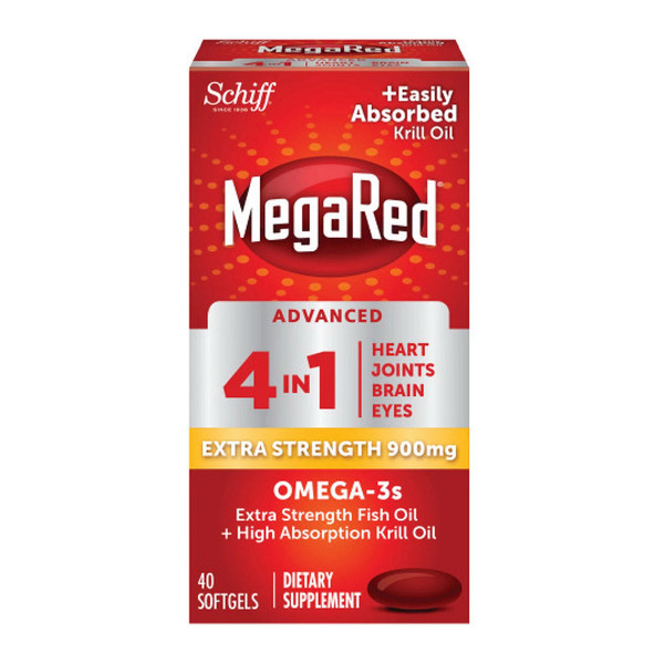 Megared Fish Oil + Krill Oil 900Mg Omega 3 Supplements For Heart, Brain, Joint And Eye - 40 Softgels