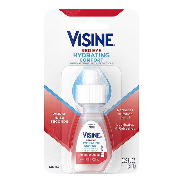 Visine Red Eye Hydrating Comfort Redness Relief And Lubricant Eye Drops To Eye Irritations Fast, Tetrahydrozoline Hcl - 0.28 Fl. Oz
