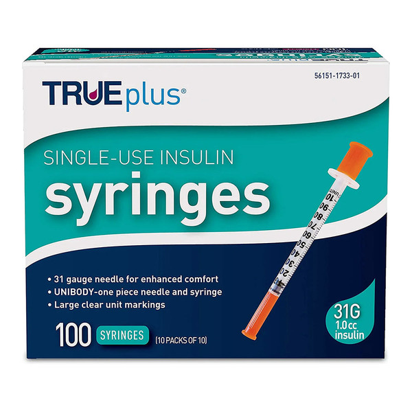 Trueplus Insulin Syringes 31G 1.0Cc 5/16" - 100 Ct