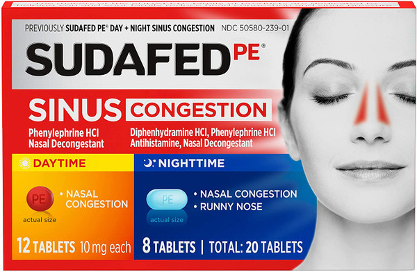 Sudafed Pe Day And Night Sinus Pressure & Congestion Tablets, 20 Count