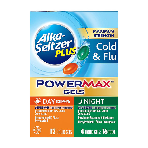 Alka-Seltzer Plus Powermax Nighttime Cold & Flu Relief Liquid Gels - 16 Ct